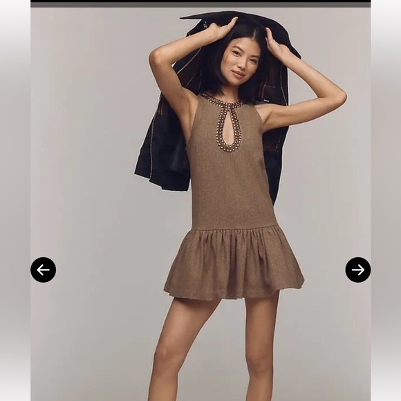 Anthropologie Dresses & Skirts - NWT ANTHROPOLOGIE Beaded Keyhole Wool Blend Mini Dress, Brown, Large, $178 MSRP